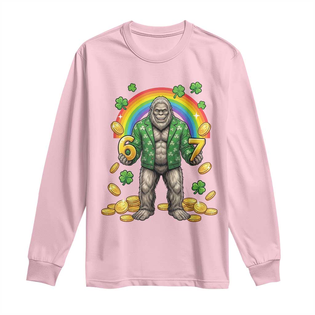 Bigfoot Six Seven Meme Long Sleeve Shirt Funny St Patricks Day Gift TS12 Light Pink Print Your Wear