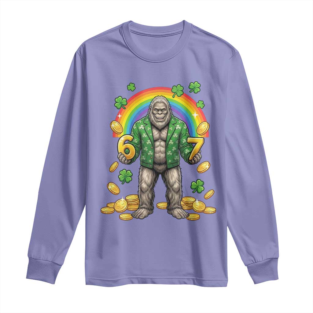 Bigfoot Six Seven Meme Long Sleeve Shirt Funny St Patricks Day Gift TS12 Violet Print Your Wear