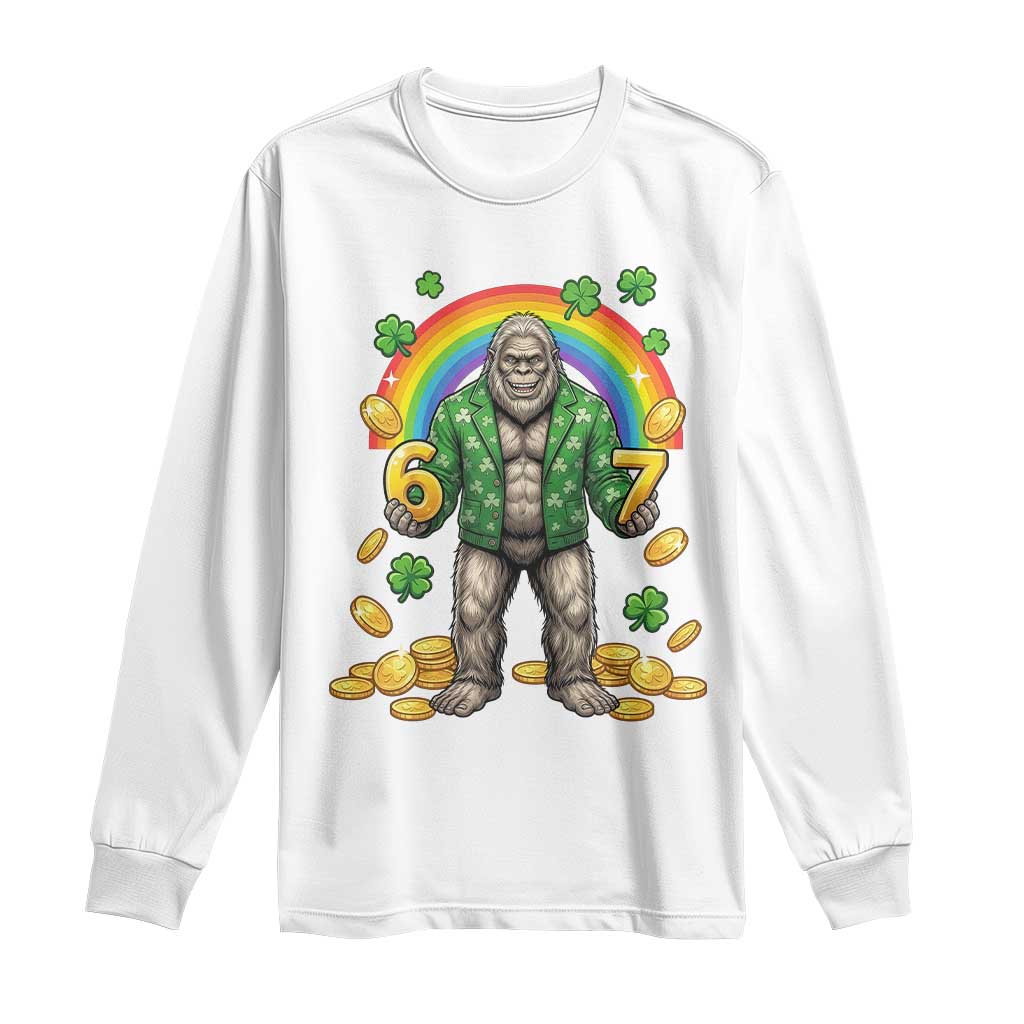 Bigfoot Six Seven Meme Long Sleeve Shirt Funny St Patricks Day Gift TS12 White Print Your Wear