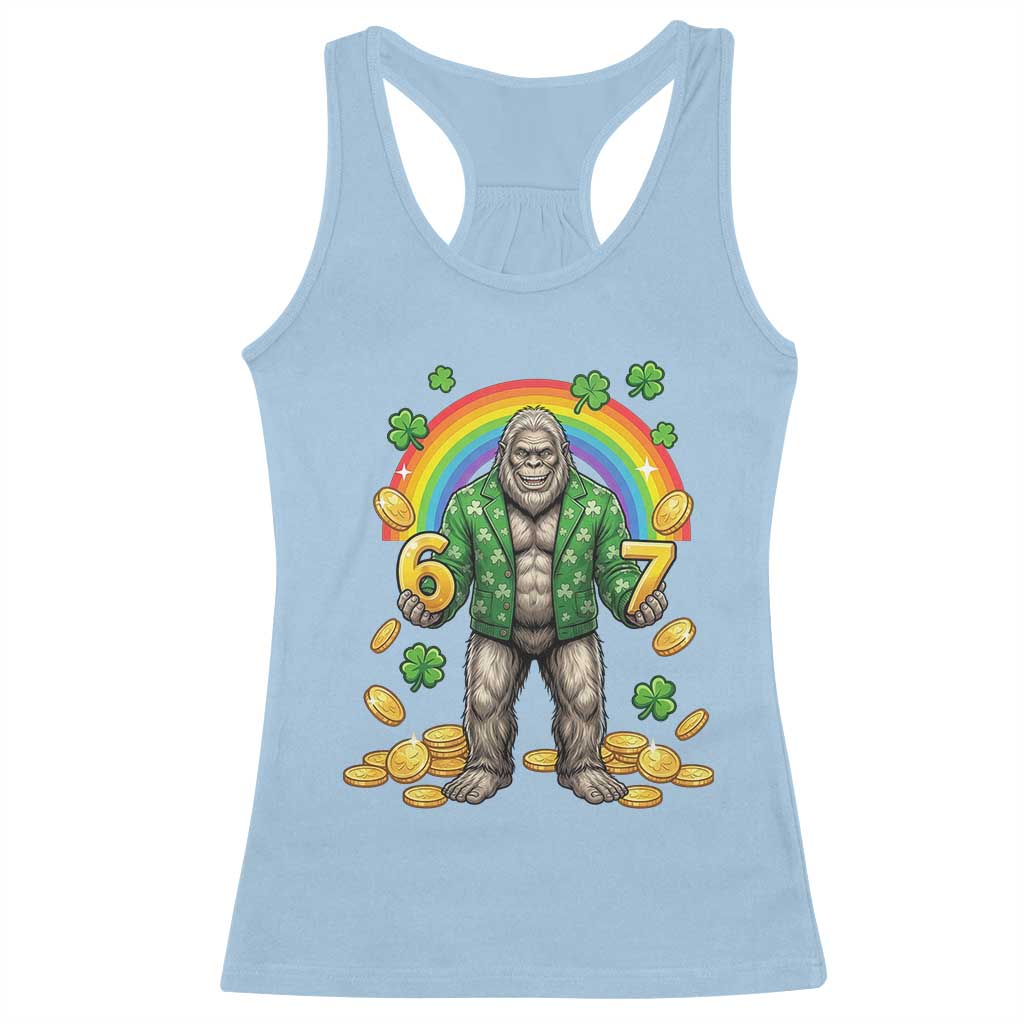 Bigfoot Six Seven Meme Racerback Tank Top Funny St Patricks Day Gift TS12 Light Blue Print Your Wear