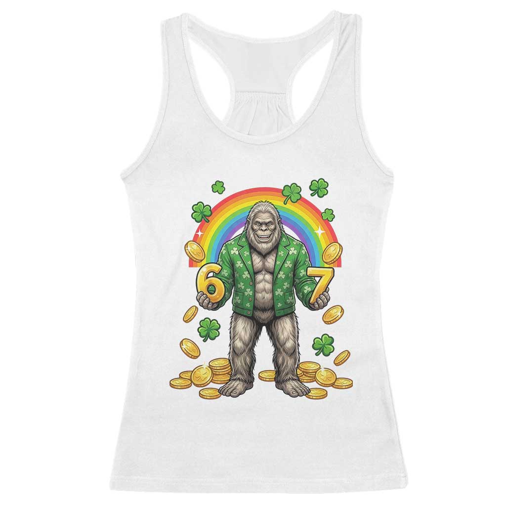 Bigfoot Six Seven Meme Racerback Tank Top Funny St Patricks Day Gift TS12 White Print Your Wear
