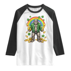 Bigfoot Six Seven Meme Raglan Shirt Funny St Patricks Day Gift TS12 White Black Print Your Wear