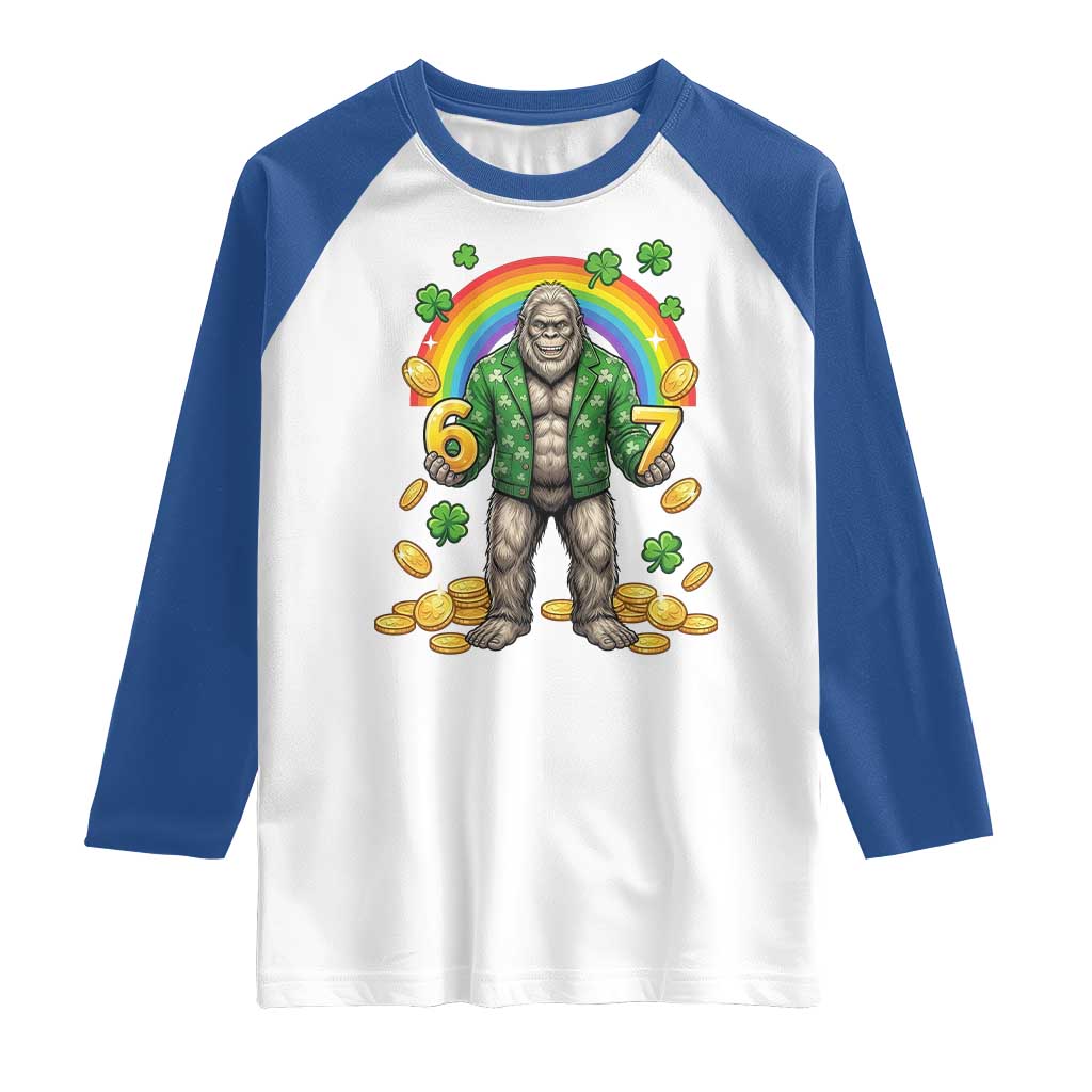 Bigfoot Six Seven Meme Raglan Shirt Funny St Patricks Day Gift TS12 White Royal Print Your Wear