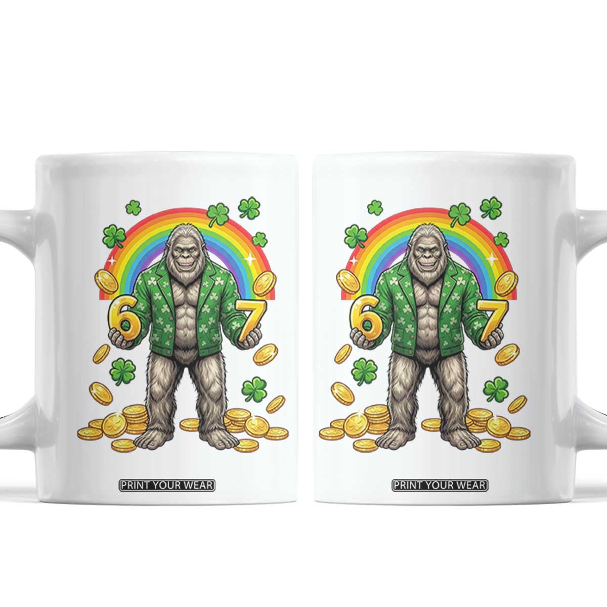Bigfoot Six Seven Meme Coffee Mug Funny St Patricks Day Gift TS12 White Print Your Wear
