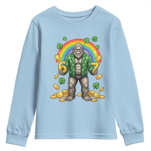 Bigfoot Six Seven Meme Youth Sweatshirt Funny St Patricks Day Gift TS12 Light Blue Print Your Wear