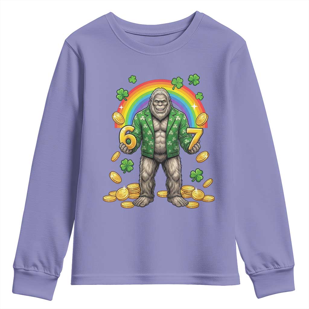 Bigfoot Six Seven Meme Youth Sweatshirt Funny St Patricks Day Gift TS12 Violet Print Your Wear