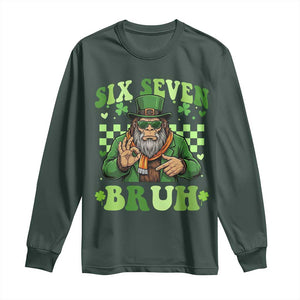 Bigfoot Six Seven Bruh Long Sleeve Shirt Gen Z Irish Gift TS12 Dark Forest Green Print Your Wear