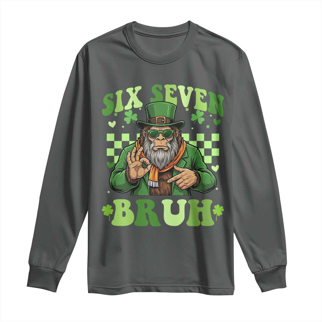 Bigfoot Six Seven Bruh Long Sleeve Shirt Gen Z Irish Gift TS12 Dark Heather Print Your Wear