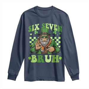 Bigfoot Six Seven Bruh Long Sleeve Shirt Gen Z Irish Gift TS12 Navy Print Your Wear