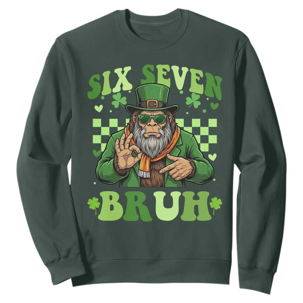 Bigfoot Six Seven Bruh Sweatshirt Gen Z Irish Gift TS12 Dark Forest Green Print Your Wear