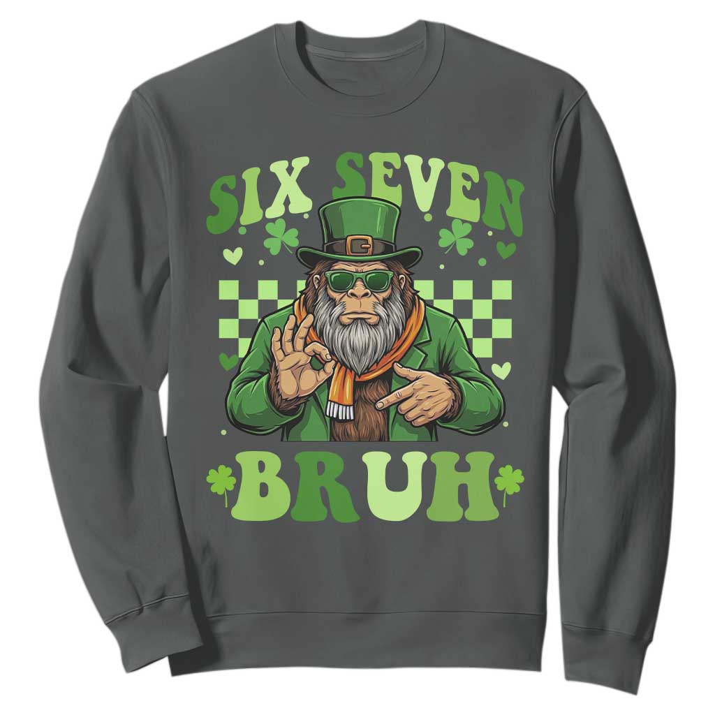 Bigfoot Six Seven Bruh Sweatshirt Gen Z Irish Gift TS12 Dark Heather Print Your Wear