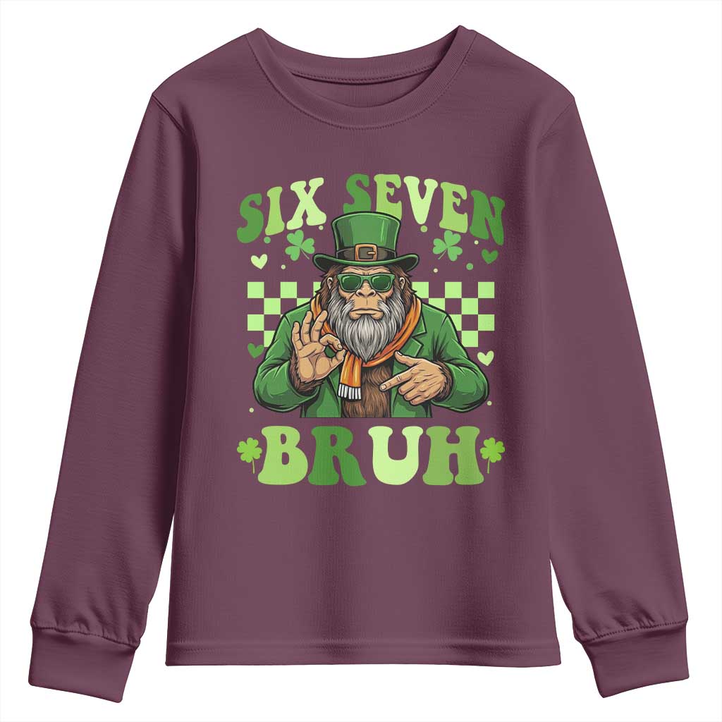 Bigfoot Six Seven Bruh Youth Sweatshirt Gen Z Irish Gift TS12 Maroon Print Your Wear