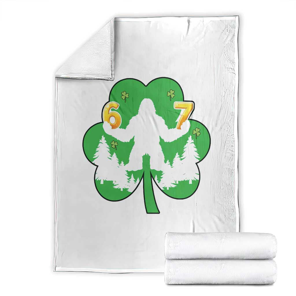 St Patricks Day Bigfoot Shamrock Throw Blanket Six Seven Meme TS12 White Print Your Wear