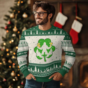 St Patricks Day Bigfoot Shamrock Ugly Christmas Sweater Six Seven Meme TS12 Beige Green Print Your Wear