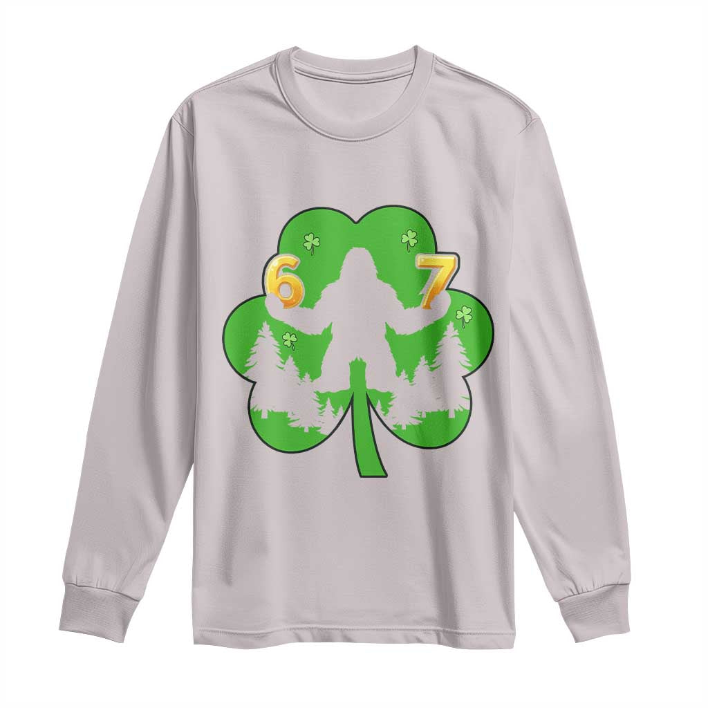 St Patricks Day Bigfoot Shamrock Long Sleeve Shirt Six Seven Meme TS12 Ice Gray Print Your Wear
