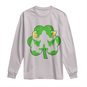 St Patricks Day Bigfoot Shamrock Long Sleeve Shirt Six Seven Meme TS12 Ice Gray Print Your Wear