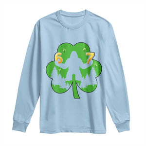 St Patricks Day Bigfoot Shamrock Long Sleeve Shirt Six Seven Meme TS12 Light Blue Print Your Wear