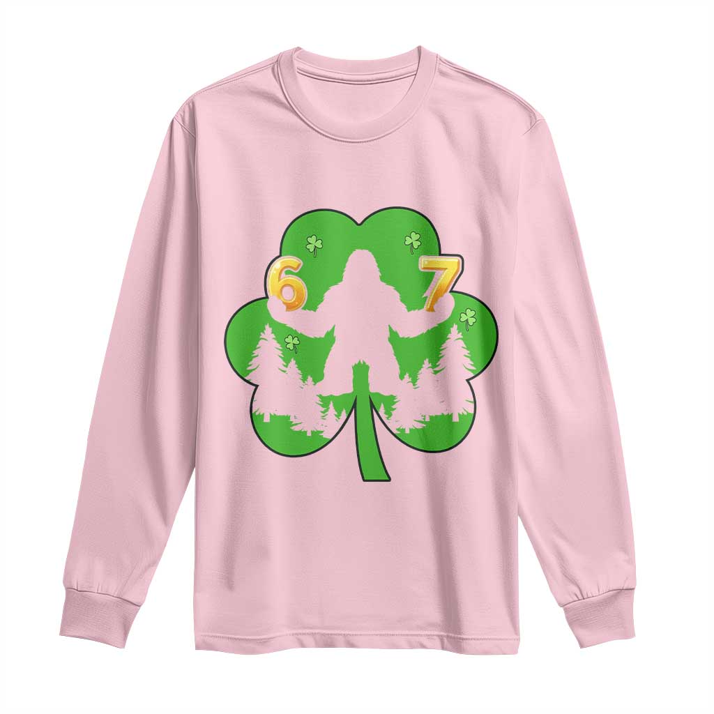 St Patricks Day Bigfoot Shamrock Long Sleeve Shirt Six Seven Meme TS12 Light Pink Print Your Wear