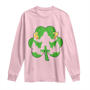 St Patricks Day Bigfoot Shamrock Long Sleeve Shirt Six Seven Meme TS12 Light Pink Print Your Wear