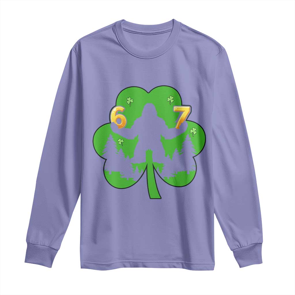 St Patricks Day Bigfoot Shamrock Long Sleeve Shirt Six Seven Meme TS12 Violet Print Your Wear