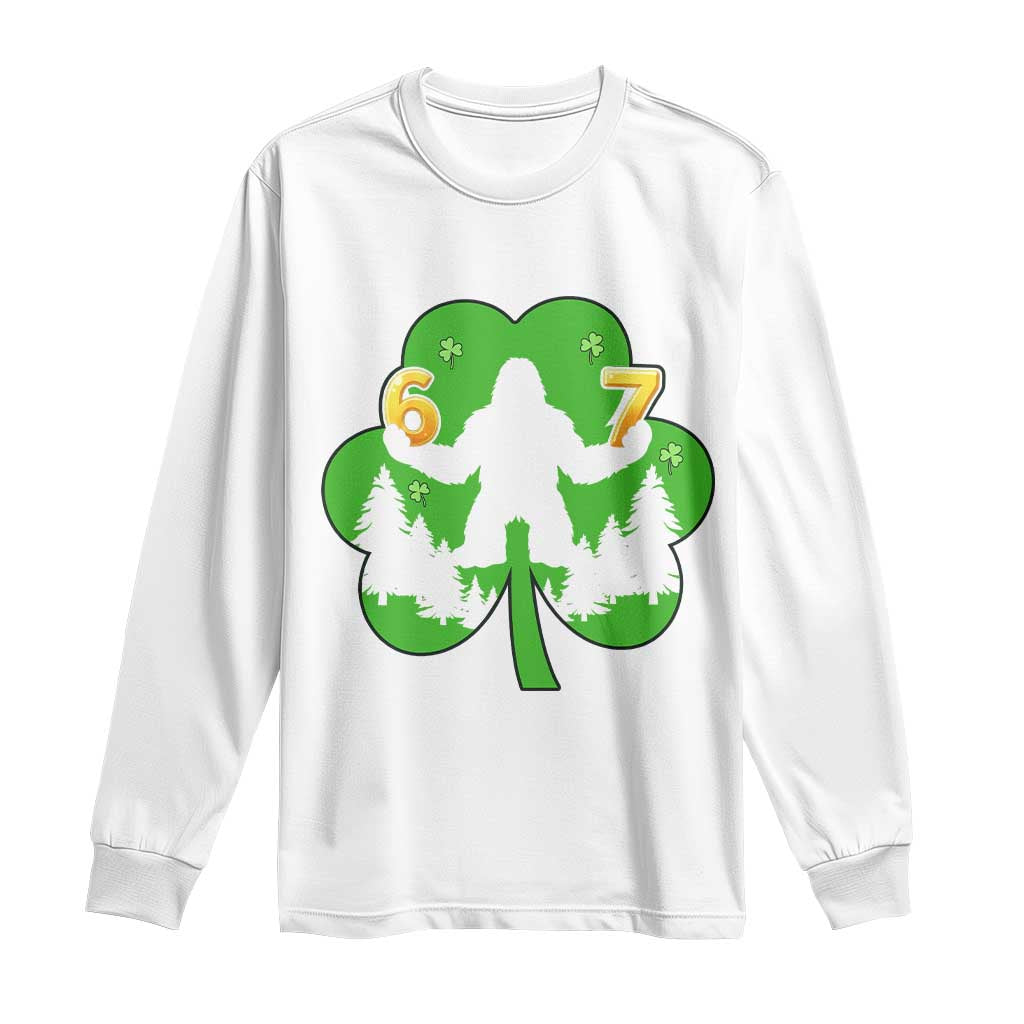 St Patricks Day Bigfoot Shamrock Long Sleeve Shirt Six Seven Meme TS12 White Print Your Wear