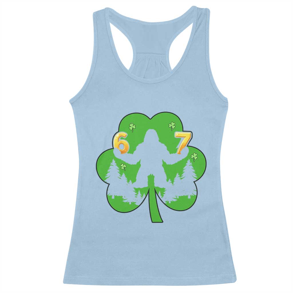 St Patricks Day Bigfoot Shamrock Racerback Tank Top Six Seven Meme TS12 Light Blue Print Your Wear