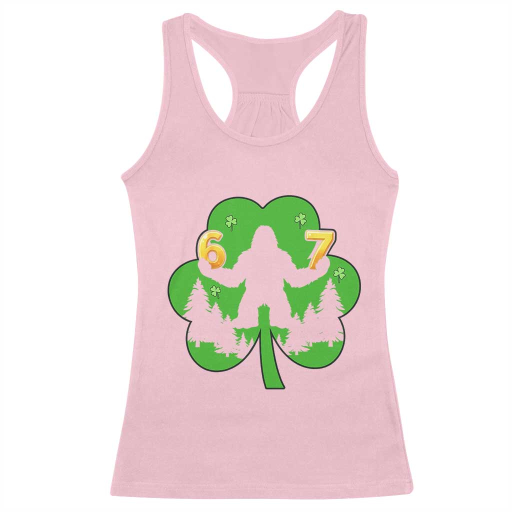 St Patricks Day Bigfoot Shamrock Racerback Tank Top Six Seven Meme TS12 Light Pink Print Your Wear