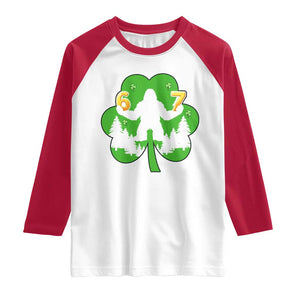 St Patricks Day Bigfoot Shamrock Raglan Shirt Six Seven Meme TS12 White Red Print Your Wear
