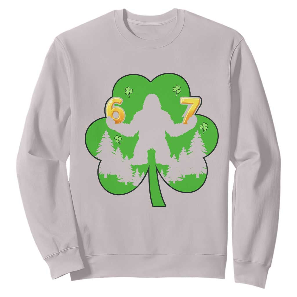 St Patricks Day Bigfoot Shamrock Sweatshirt Six Seven Meme TS12 Ice Gray Print Your Wear