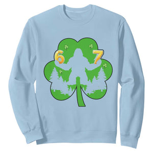 St Patricks Day Bigfoot Shamrock Sweatshirt Six Seven Meme TS12 Light Blue Print Your Wear