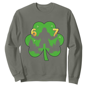 St Patricks Day Bigfoot Shamrock Sweatshirt Six Seven Meme TS12 Military Green Print Your Wear