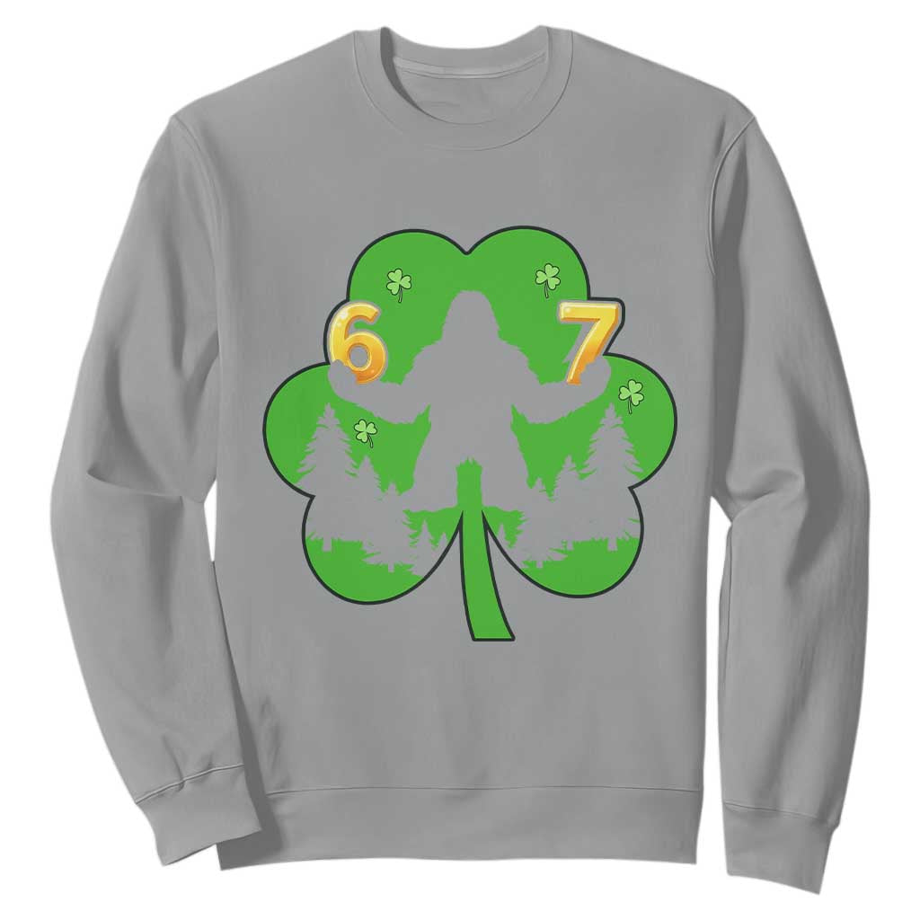 St Patricks Day Bigfoot Shamrock Sweatshirt Six Seven Meme TS12 Sport Gray Print Your Wear