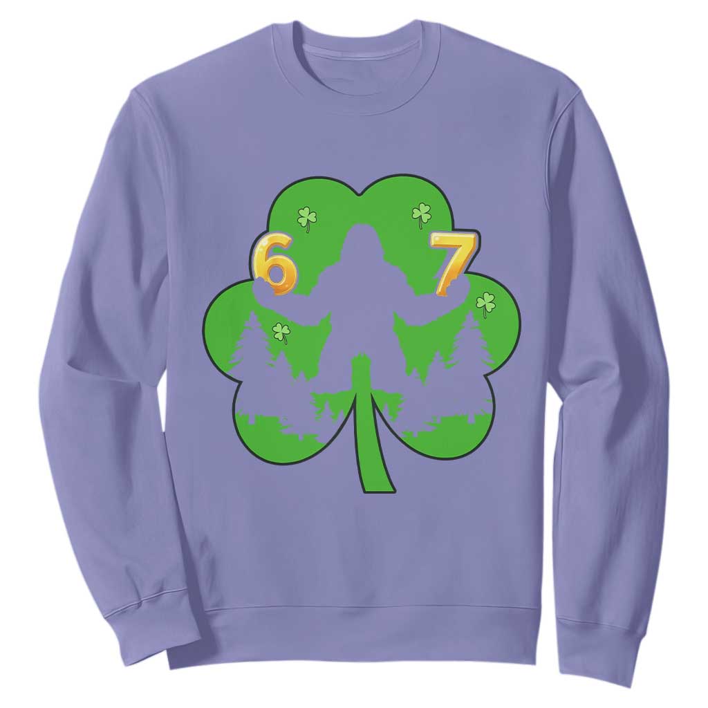 St Patricks Day Bigfoot Shamrock Sweatshirt Six Seven Meme TS12 Violet Print Your Wear