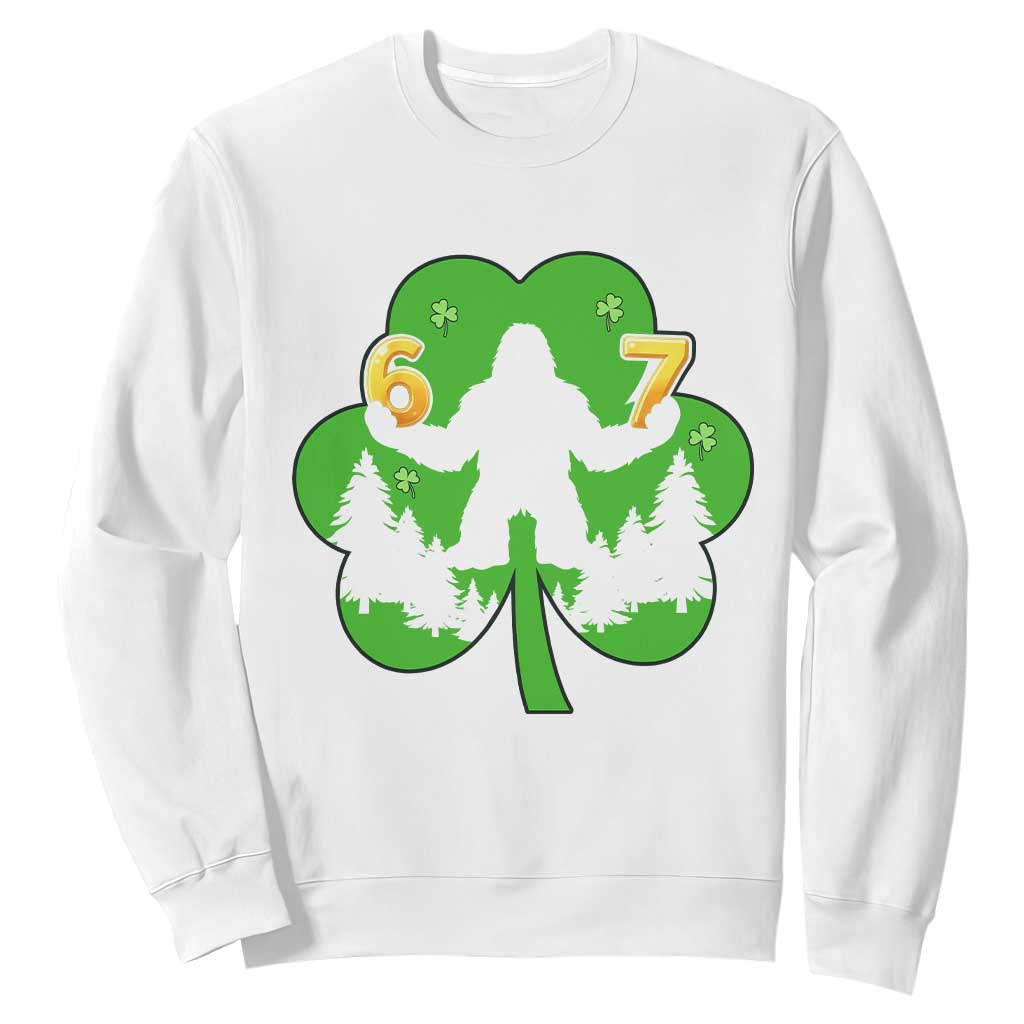 St Patricks Day Bigfoot Shamrock Sweatshirt Six Seven Meme TS12 White Print Your Wear