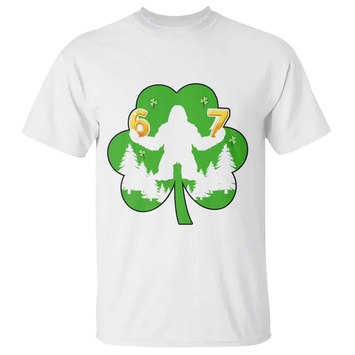 St Patricks Day Bigfoot Shamrock T Shirt Six Seven Meme TS12 White Print Your Wear