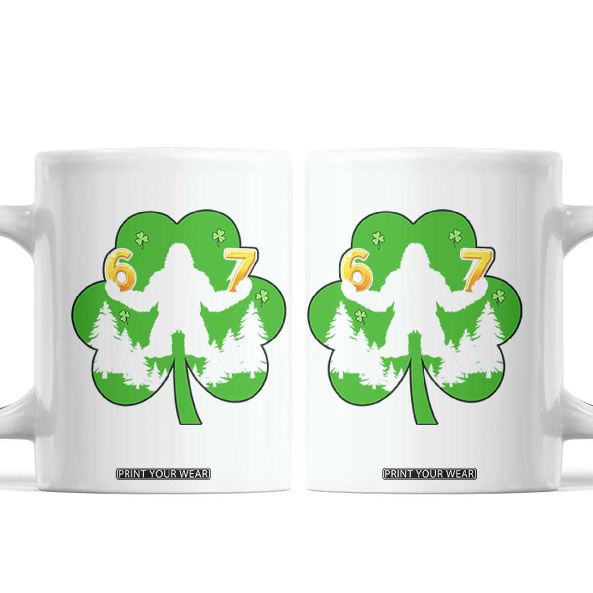 St Patricks Day Bigfoot Shamrock Coffee Mug Six Seven Meme TS12 White Print Your Wear