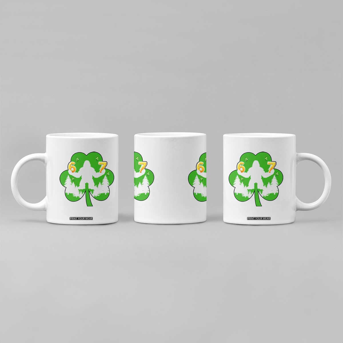 St Patricks Day Bigfoot Shamrock Coffee Mug Six Seven Meme TS12 Print Your Wear