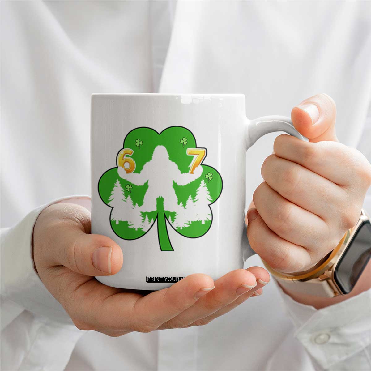 St Patricks Day Bigfoot Shamrock Coffee Mug Six Seven Meme TS12 Print Your Wear