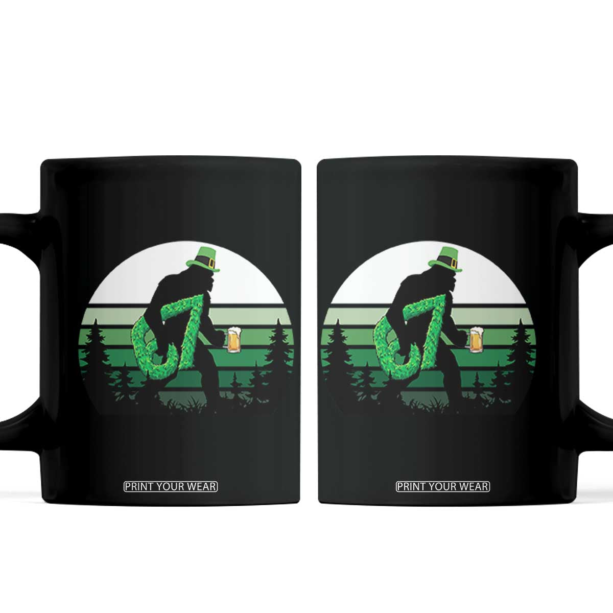 Funny St Patricks Bigfoot Says Six Seven Coffee Mug Gen Z Irish Gift TS12 Black Print Your Wear