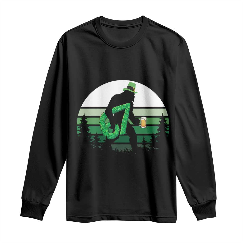 Funny St Patricks Bigfoot Says Six Seven Long Sleeve Shirt Gen Z Irish Gift TS12 Black Print Your Wear