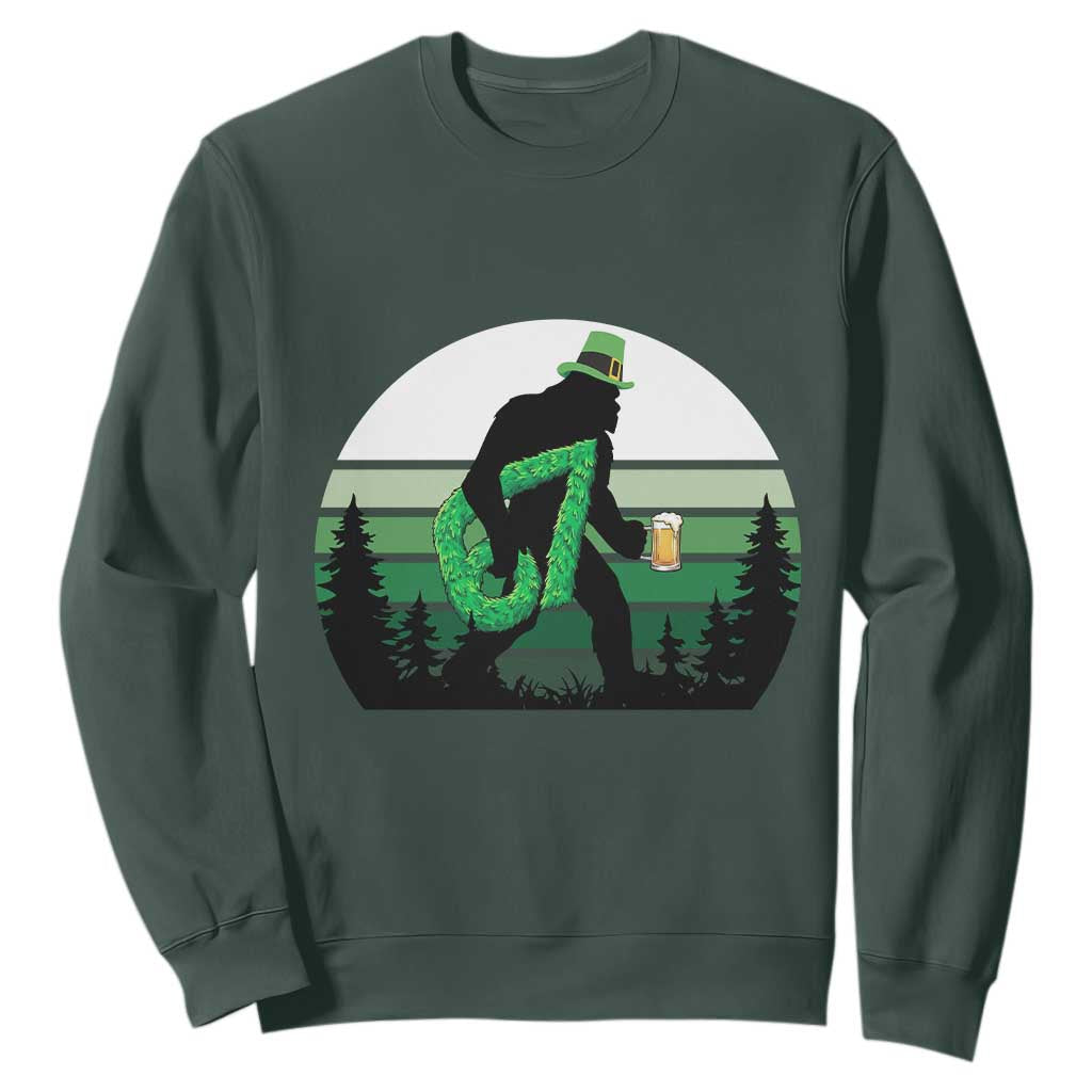 Funny St Patricks Bigfoot Says Six Seven Sweatshirt Gen Z Irish Gift TS12 Dark Forest Green Print Your Wear