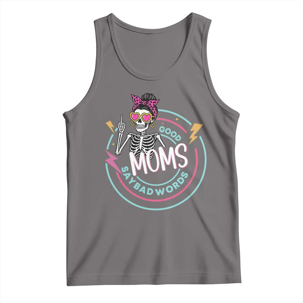 Funny Skeleton Mom Graphic Tank Top Good Moms Say Bad Words TS12 Deep Heather Print Your Wear