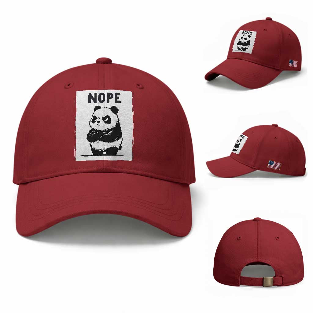 Grumpy Panda Says Nope Baseball Cap Japanese Aesthetic Panda Bear Graphic TS12 Baseball Cap Universal Fit Cherry Red Print Your Wear