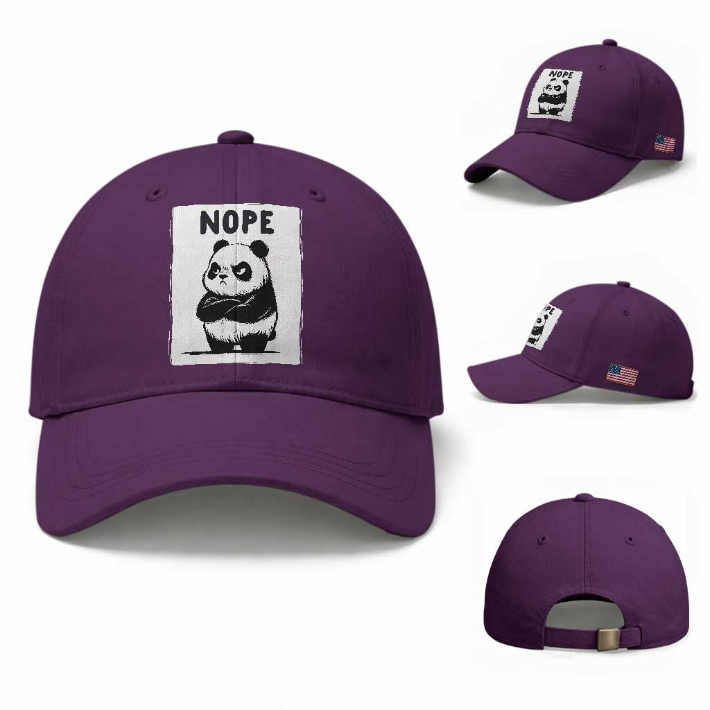 Grumpy Panda Says Nope Baseball Cap Japanese Aesthetic Panda Bear Graphic TS12 Baseball Cap Universal Fit Purple Print Your Wear