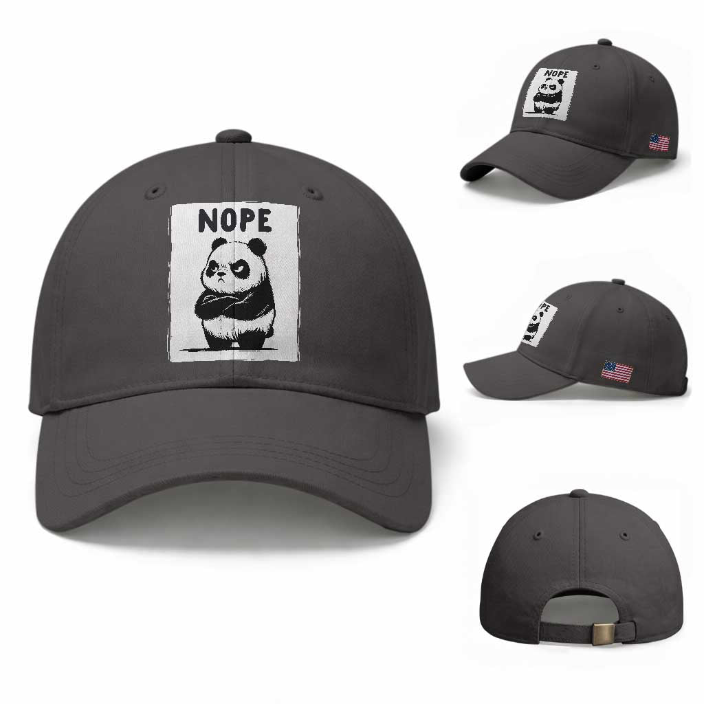 Grumpy Panda Says Nope Baseball Cap Japanese Aesthetic Panda Bear Graphic TS12 Baseball Cap Universal Fit Dark Gray Print Your Wear