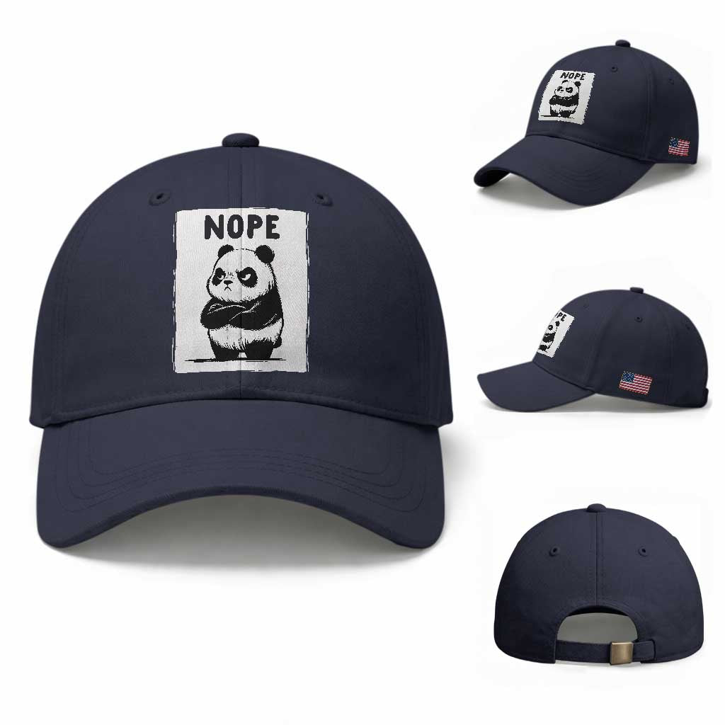 Grumpy Panda Says Nope Baseball Cap Japanese Aesthetic Panda Bear Graphic TS12 Baseball Cap Universal Fit Navy Print Your Wear
