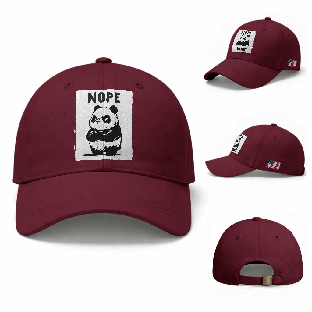Grumpy Panda Says Nope Baseball Cap Japanese Aesthetic Panda Bear Graphic TS12 Baseball Cap Universal Fit Maroon Print Your Wear