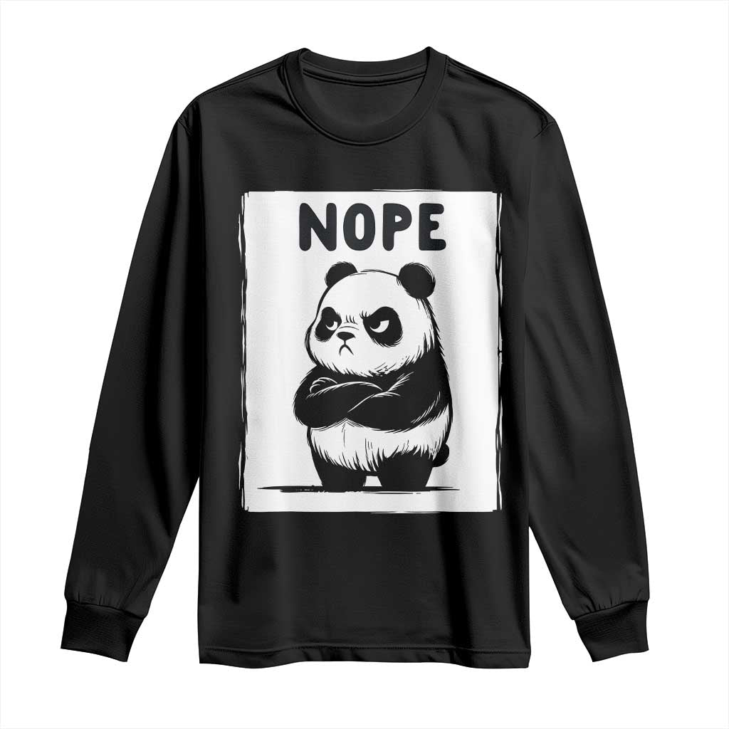 Grumpy Panda Says Nope Long Sleeve Shirt Japanese Aesthetic Panda Bear Graphic TS12 Black Print Your Wear