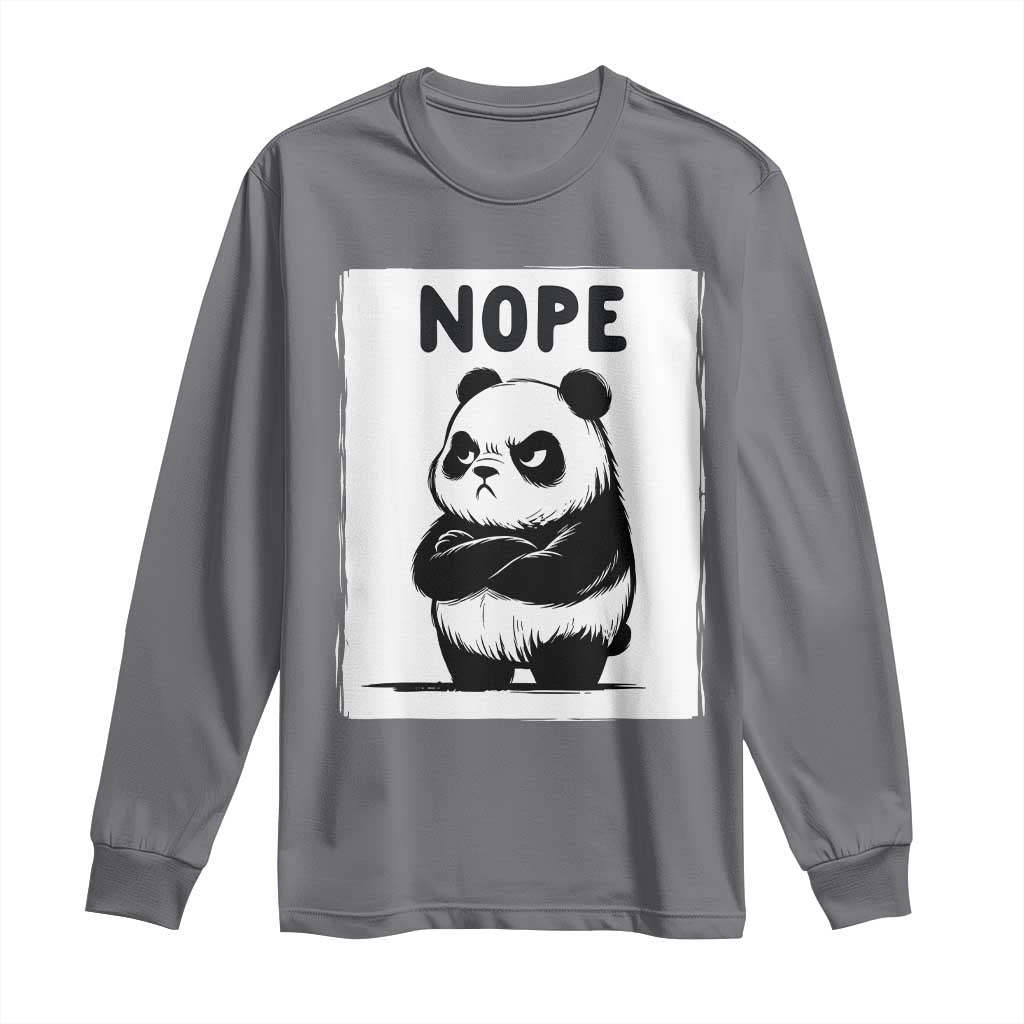 Grumpy Panda Says Nope Long Sleeve Shirt Japanese Aesthetic Panda Bear Graphic TS12 Charcoal Print Your Wear