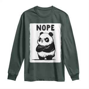 Grumpy Panda Says Nope Long Sleeve Shirt Japanese Aesthetic Panda Bear Graphic TS12 Dark Forest Green Print Your Wear
